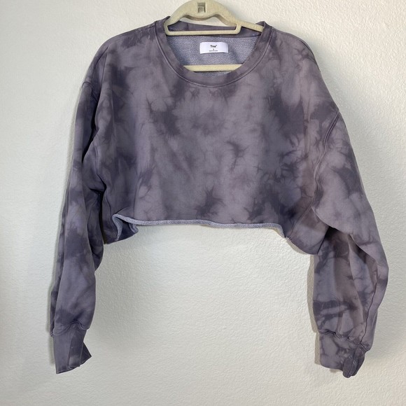 TNA Sweaters - TNA Aritzia Womens Sweatshirt Size 3 Large Tie Dye Cropped Gray Purple Flawed